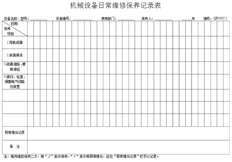 洗衣房設(shè)備怎么做好保養(yǎng)記錄表格？
